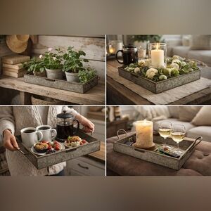 Magnolia Home Galvanized Metal Tray 18x12 Farmhouse Serving Tray Joanna Gaines